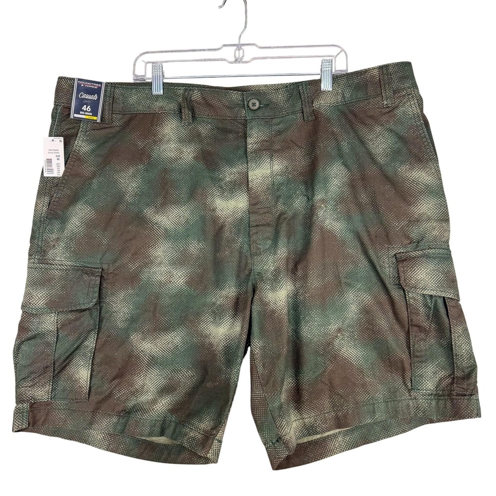 Roundtree & Yorke Shorts Mens 46 Olive Camo Cargo‎ Classic Fit Cotton 46"x9" NEW